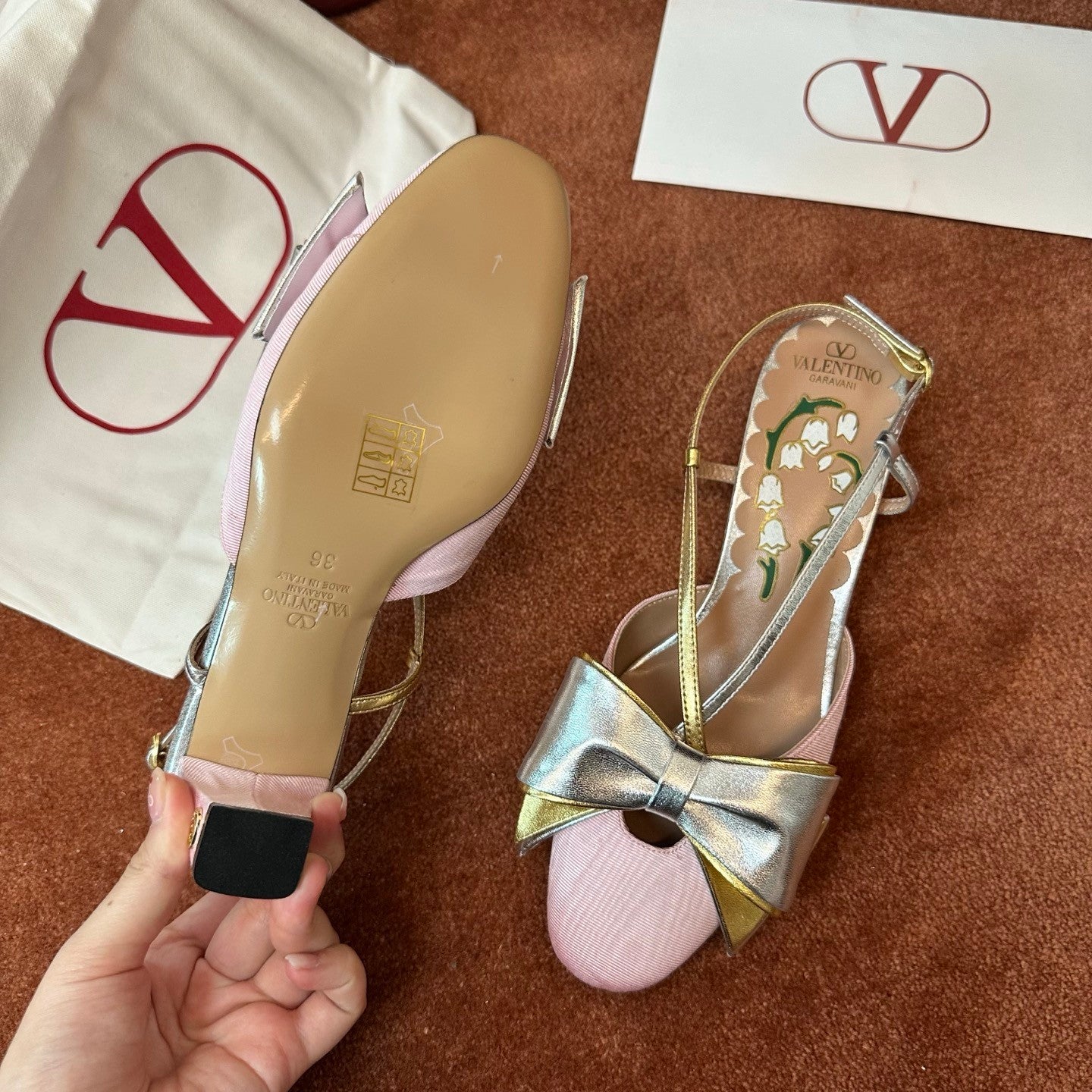 Valentino Bowow Women's Summer Round Toe Buckle Bow Shaped Chunky Heel 4.5cm High Heels Shoes #76981