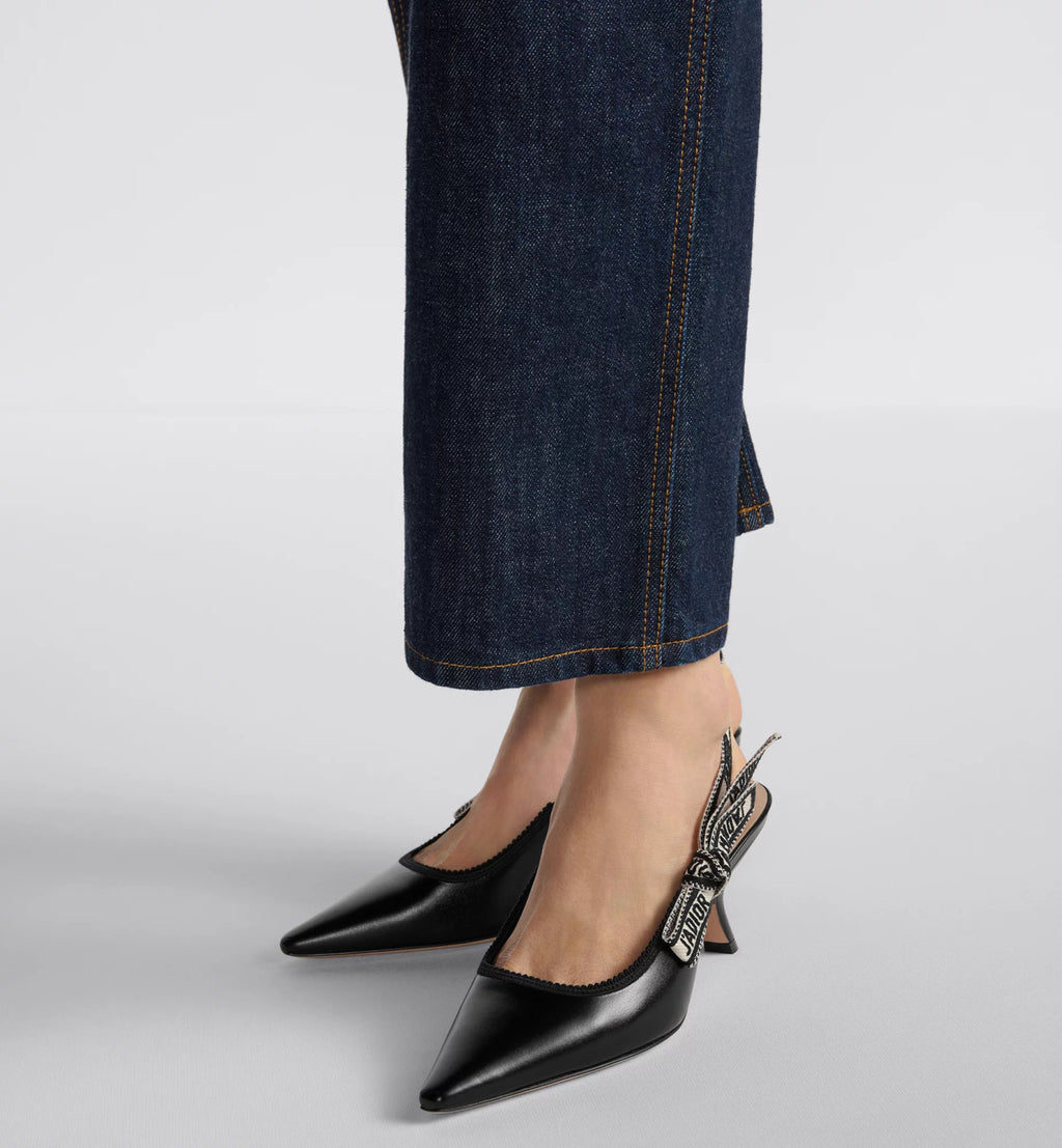 Dior Women's J'Adior Slingback Pump Embroidered Bow Leather Solid Color High-Heel Shoes Spring. Summer. and Fall Pointed-Toe Stiletto Casual Shoes Heel Height: 6.5 cm #81471