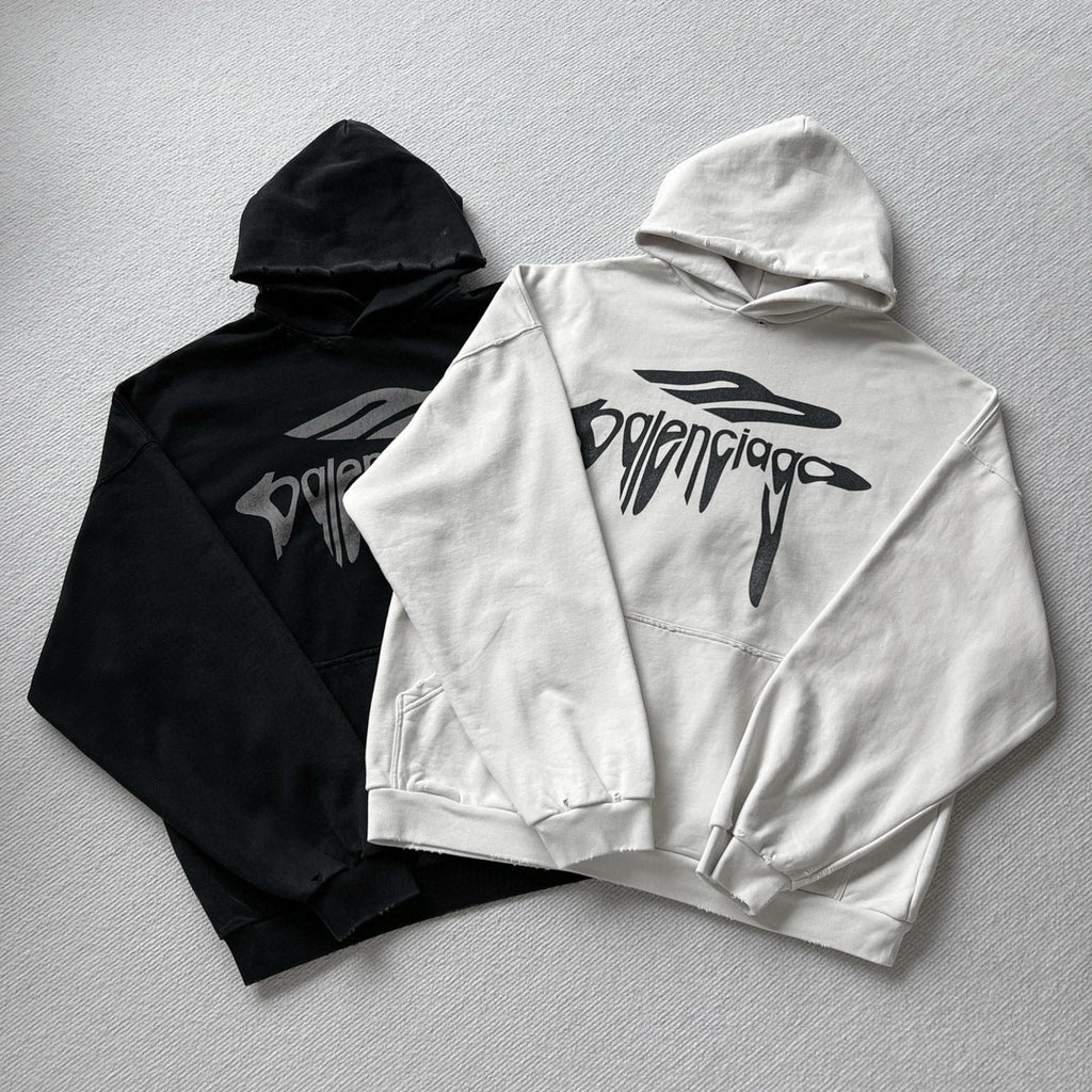 Balenciaga Men's Spring 3B LIQUIFIED Loose High Street Cotton Logo Print Hooded Sweatshirt #71811