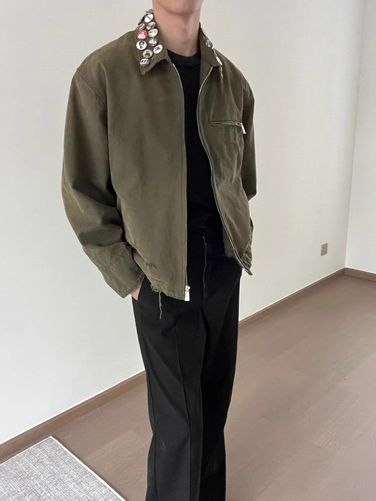 Enfants Riches Deprimes Men's Women's Spring And Autumn Lapel Faded Old Badge Solid Color Loose Long Sleeve Workwear Jacket Ngvp #9338