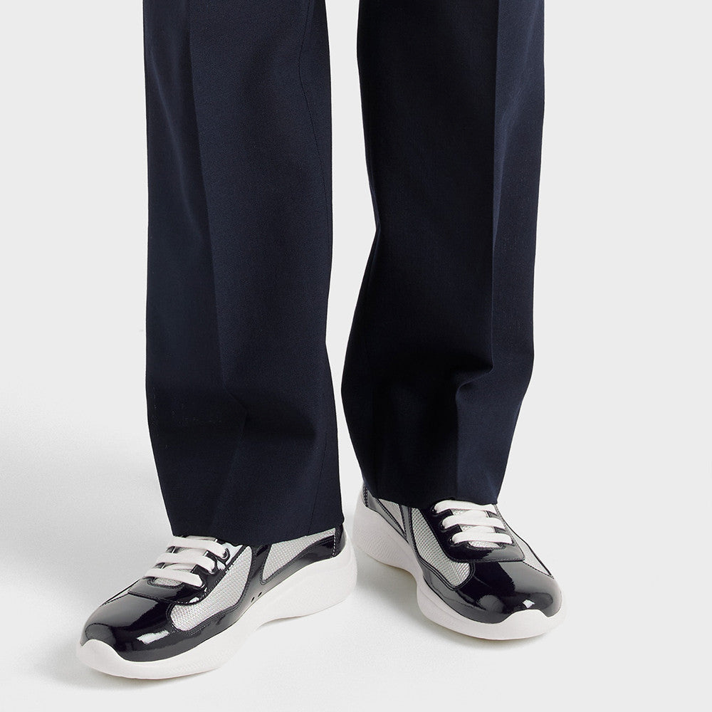 PRADA Black silver Patent Leather And Technical Fabric Prada America s Cup Sneakers #334570