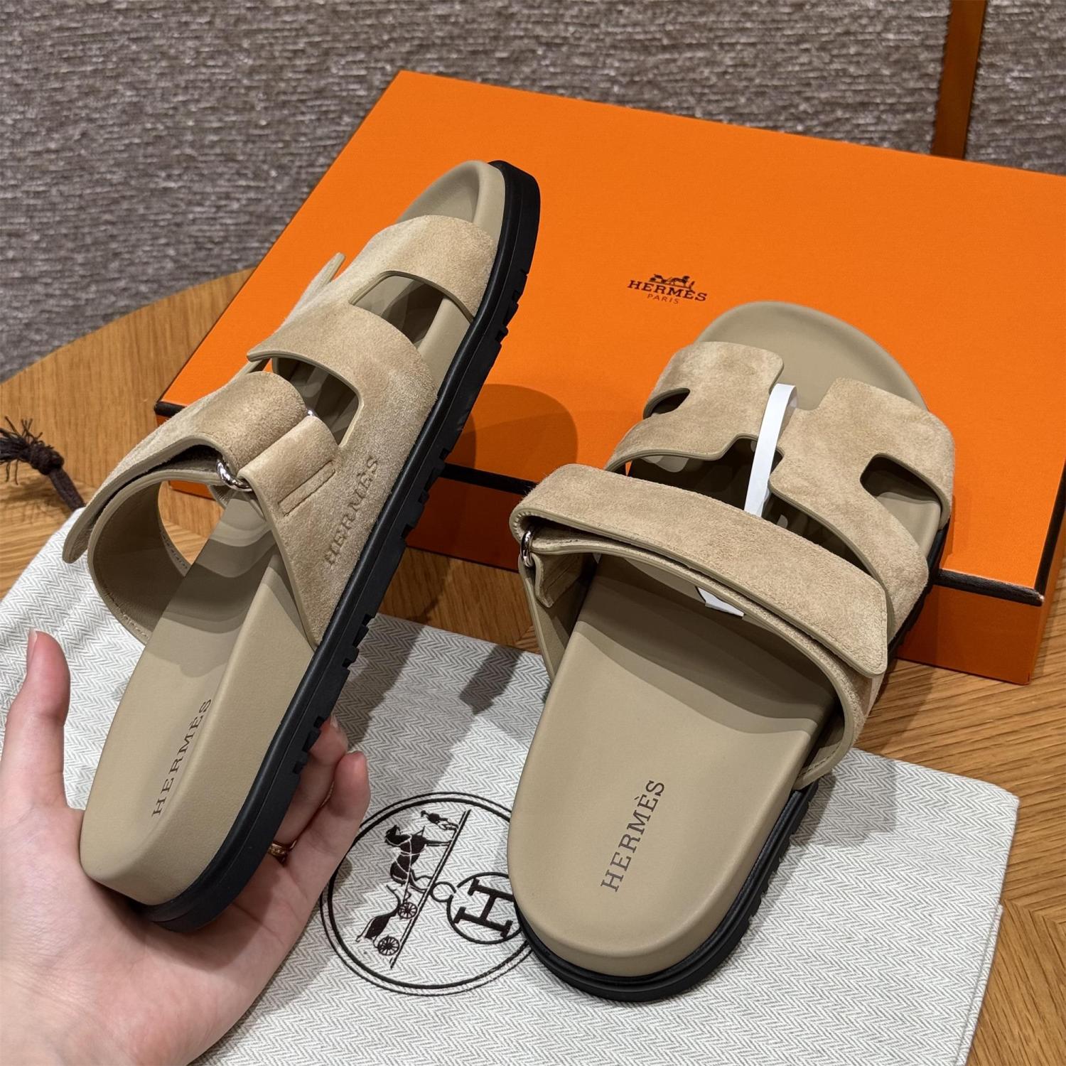 Hermes Women's Autumn and Winter Pure Color Suede Leather Casual Fashion Sandal Mop Shoes #77294