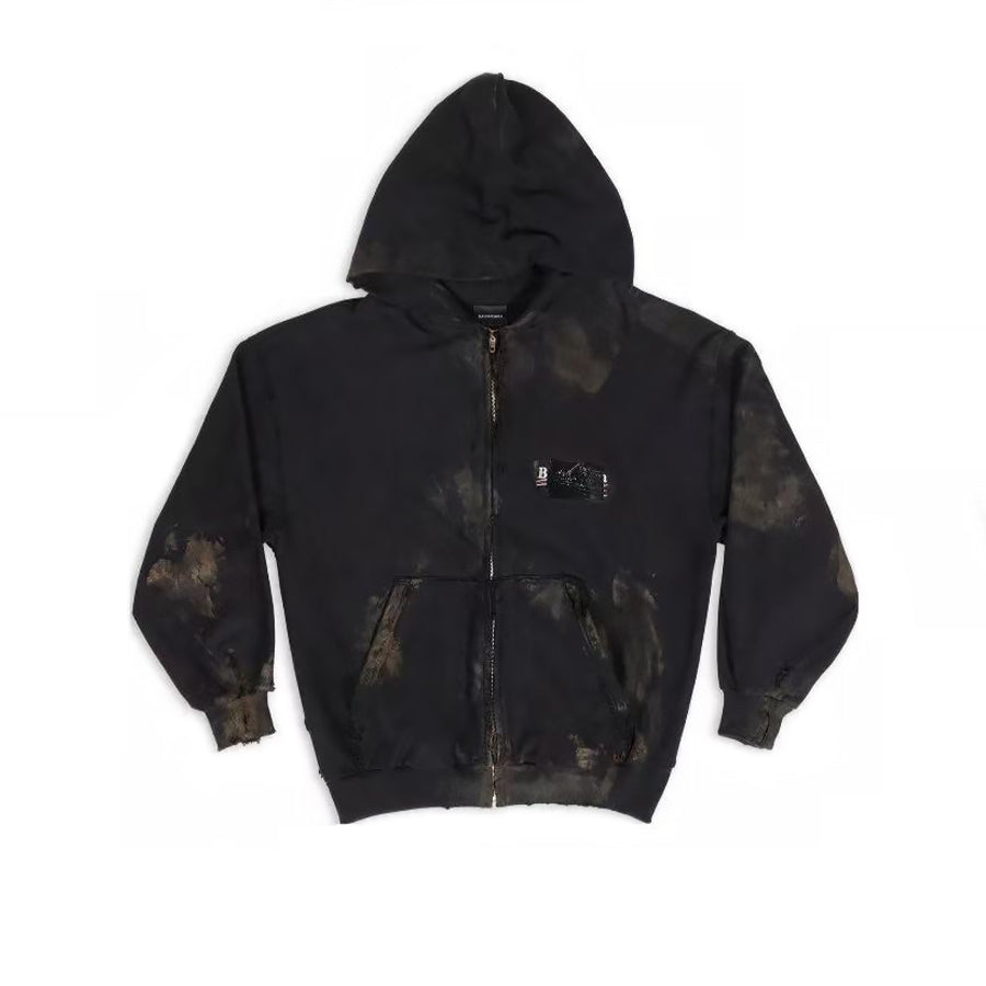 Balenciaga Men's And Women's Logo Graffiti Distressed Spring And Autumn Zipper Loose Solid Color Long Sleeve Hoodie Sweatshirt Ngvp #2314