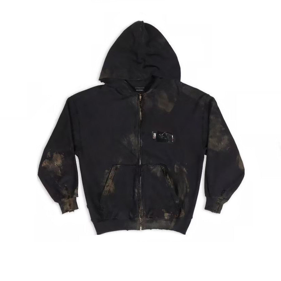 Balenciaga Men's And Women's Logo Graffiti Distressed Spring And Autumn Zipper Loose Solid Color Long Sleeve Hoodie Sweatshirt Ngvp #2314