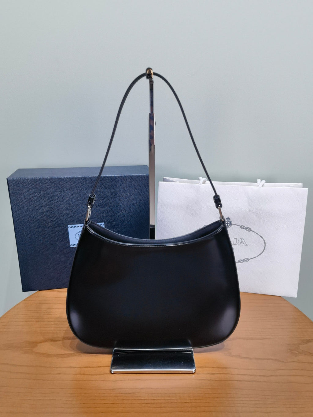 PRADA Black Prada Cleo Brushed Leather Shoulder Bag #336148