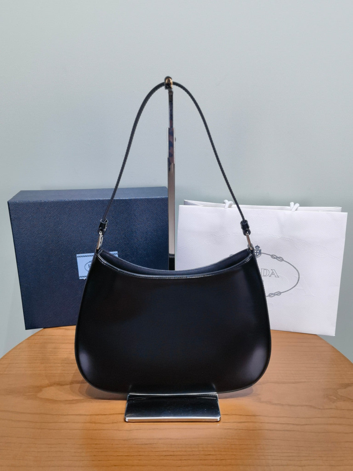 PRADA Black Prada Cleo Brushed Leather Shoulder Bag #336148