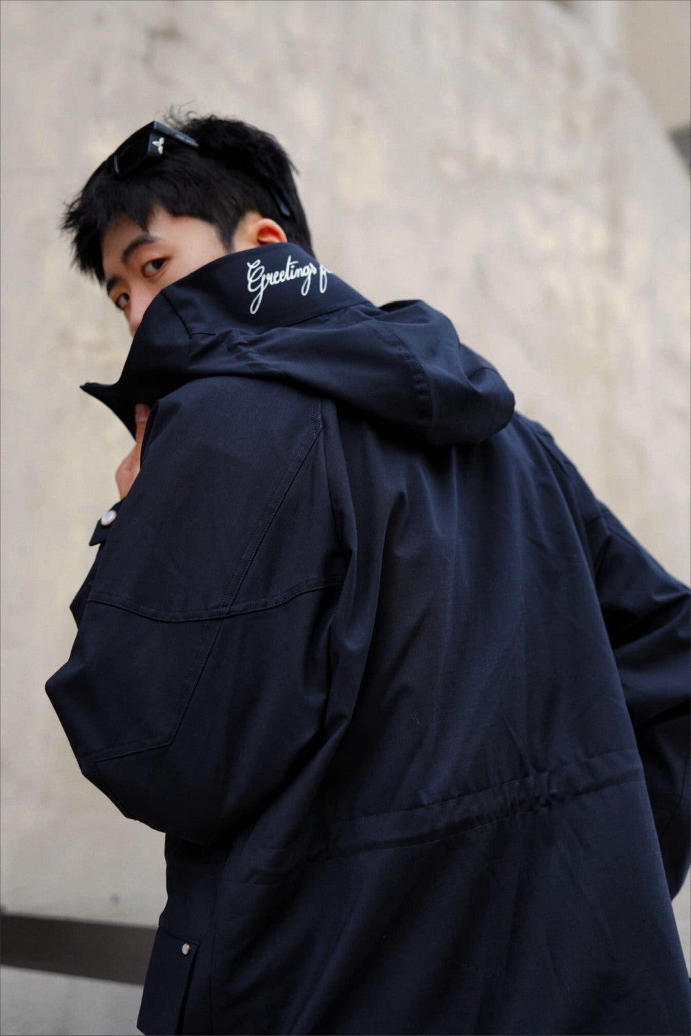 Louis Vuitton Men's Solid Logo Embroidered Hooded Zipper Blue Long Sleeve Fitted Parker Jacket Coat #71458