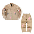 Chrome Hearts Men's Spring/Fall Casual Style Checkered Collar Single-Breasted Solid Color Shirt Jacket Set with Relaxed Fit Workwear Pants #78854