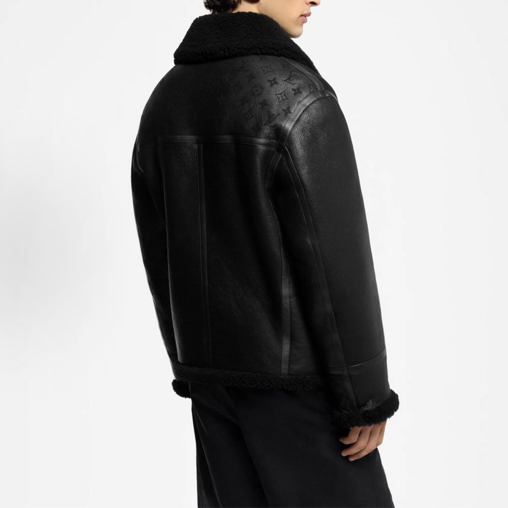 Louis Vuitton Men's Winter Solid Colour Printed Lambskin Wool Zip Up Long Sleeve Jacket #76879