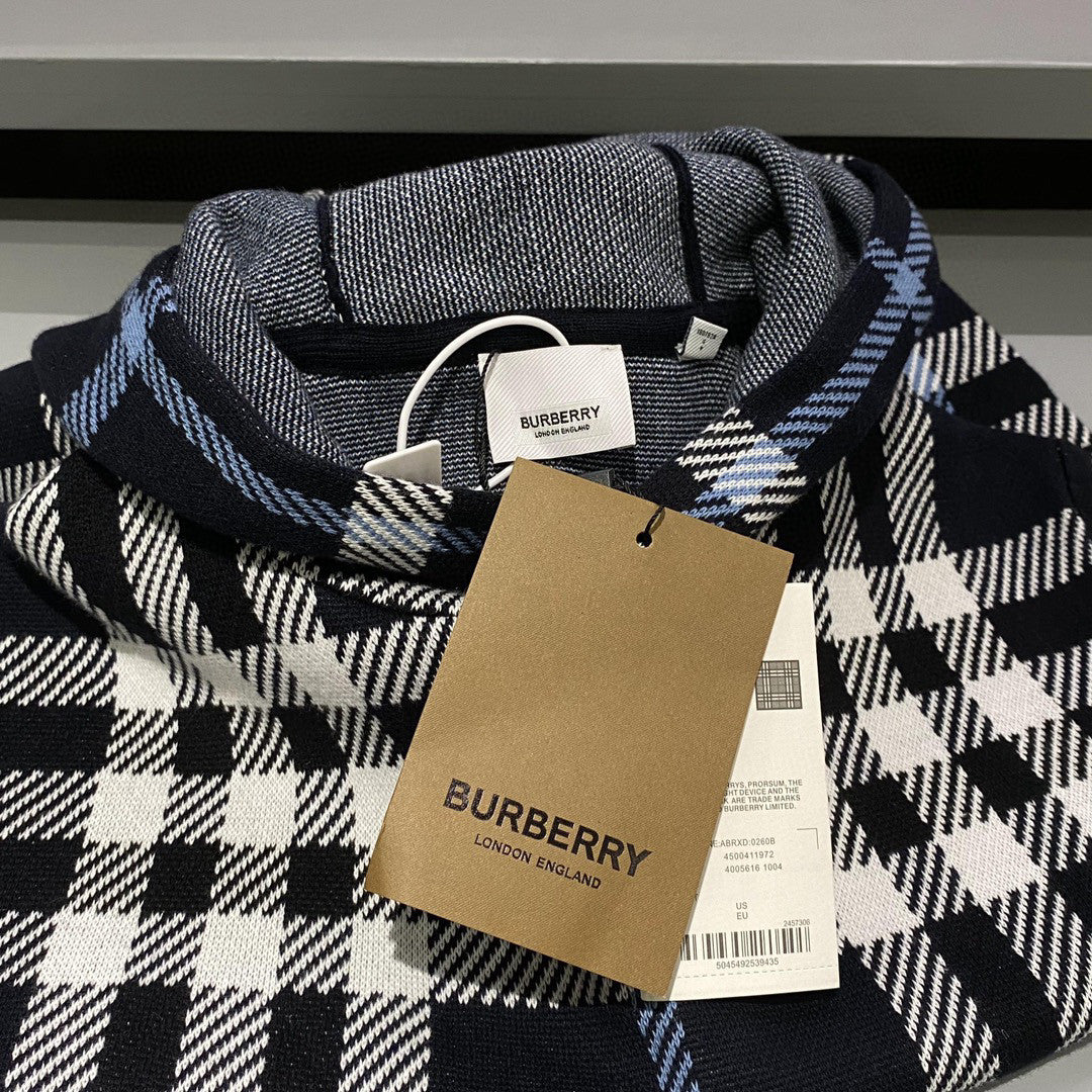 Burberry Check Cotton Jacquard Hoodie Plaid Sweatshirt Pullover #96325