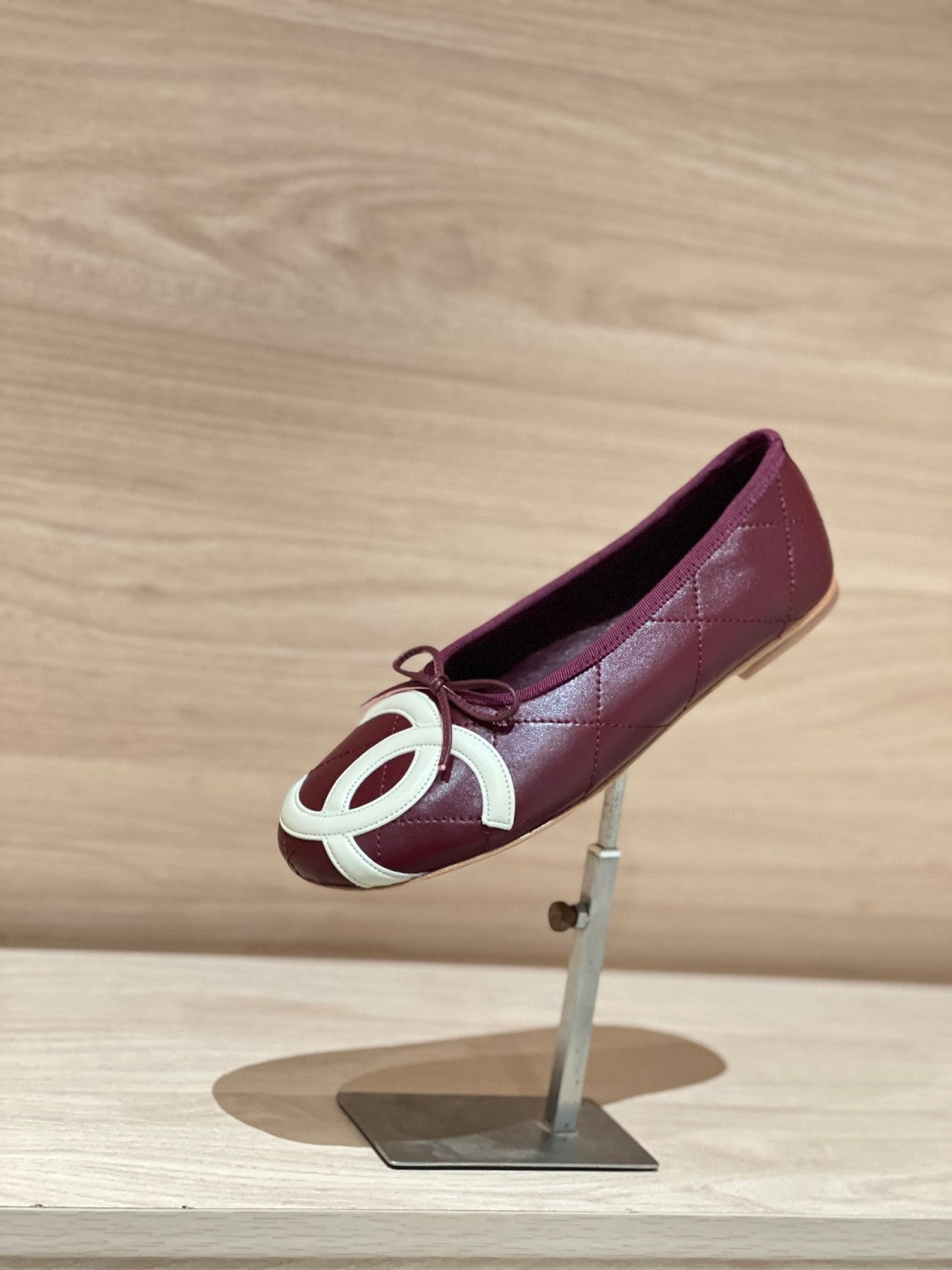 CHANEL Ballet Flats Lambskin Burgundy Light Blue #386254