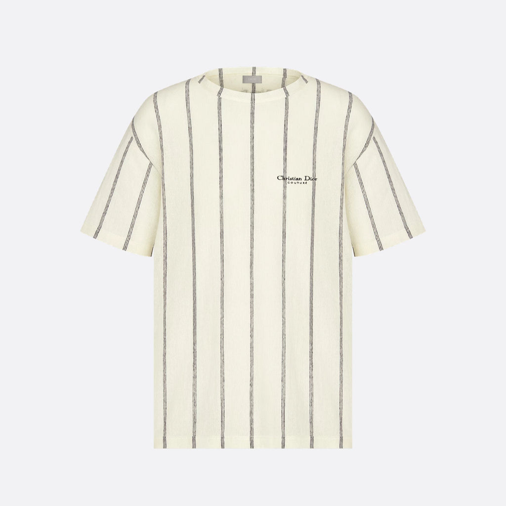 Dior Men's Summer Embroidered Solid Color Striped Loose-Fit Christian Dior Couture Short-Sleeved T-Shirt #81352
