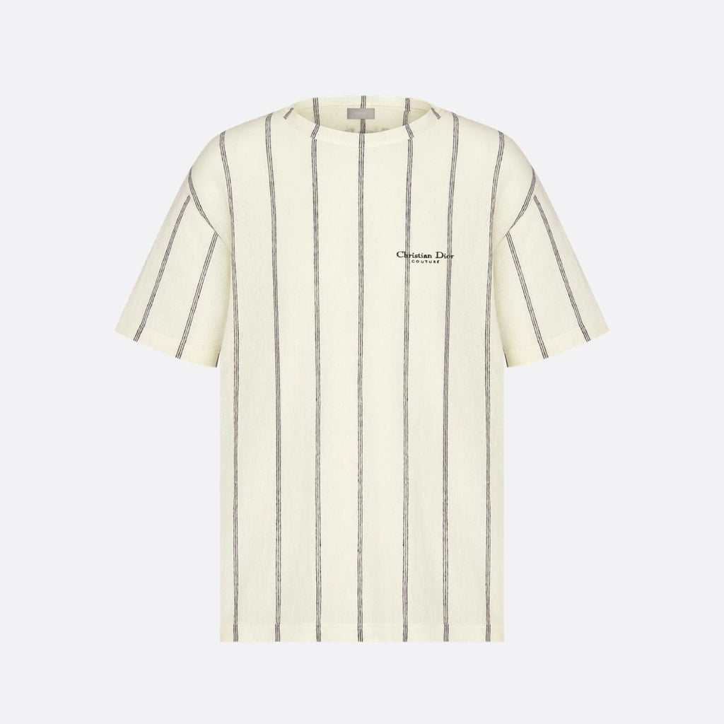 Dior Men's Summer Embroidered Solid Color Striped Loose-Fit Christian Dior Couture Short-Sleeved T-Shirt #81352