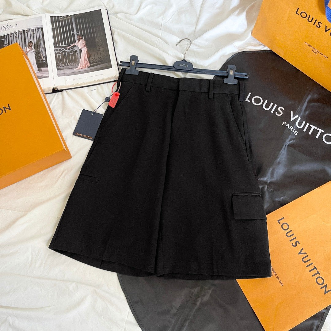 Louis Vuitton Men's Summer Solid Color Shorts with Pockets and Metallic Embellishments #75769