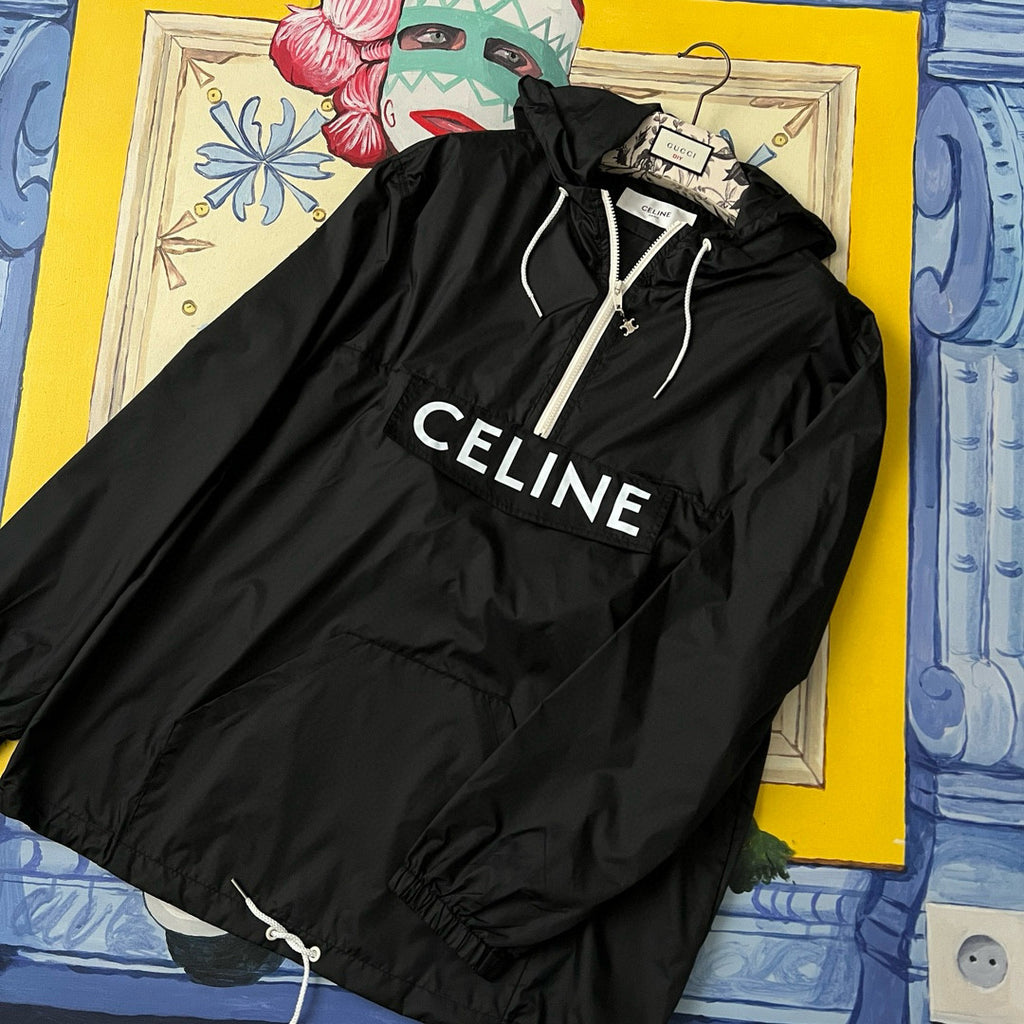 Celine Men's Spring and Fall Logo Printed Nylon Regular Fit Half Zip Hooded Pullover Jacket #98419