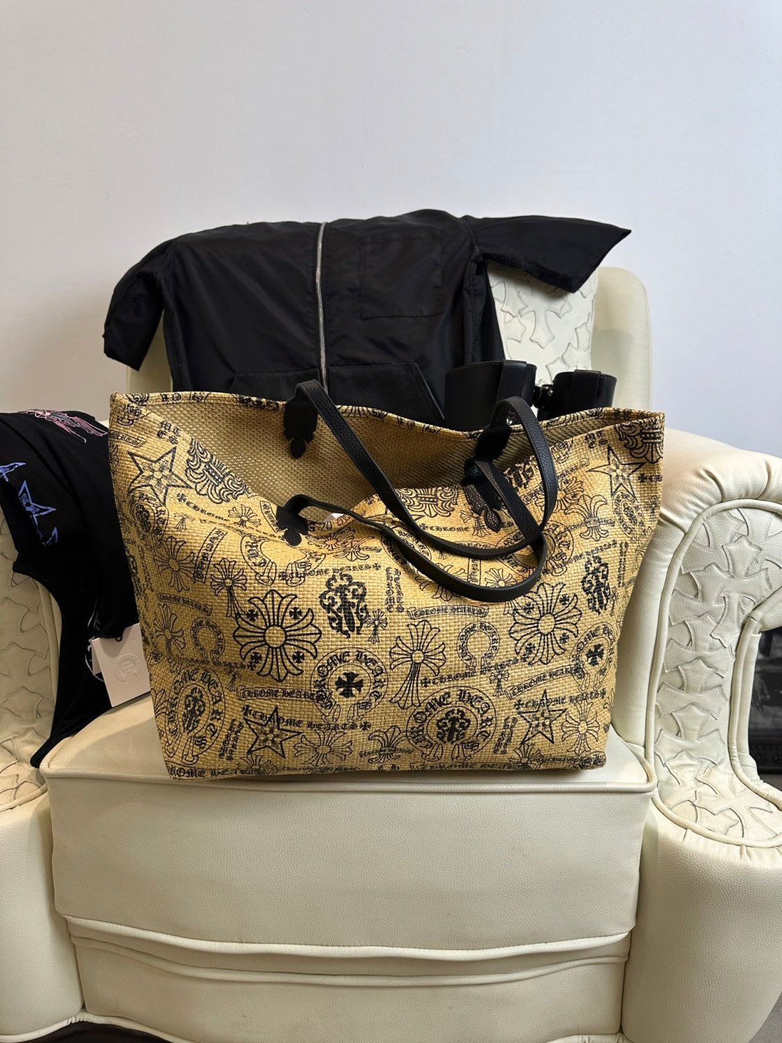 Chrome Hearts Men's And Women's Multi-pattern Cross-stitch Tote Bag Beach Bag 925 Sterling Silver Findings Bags #197458