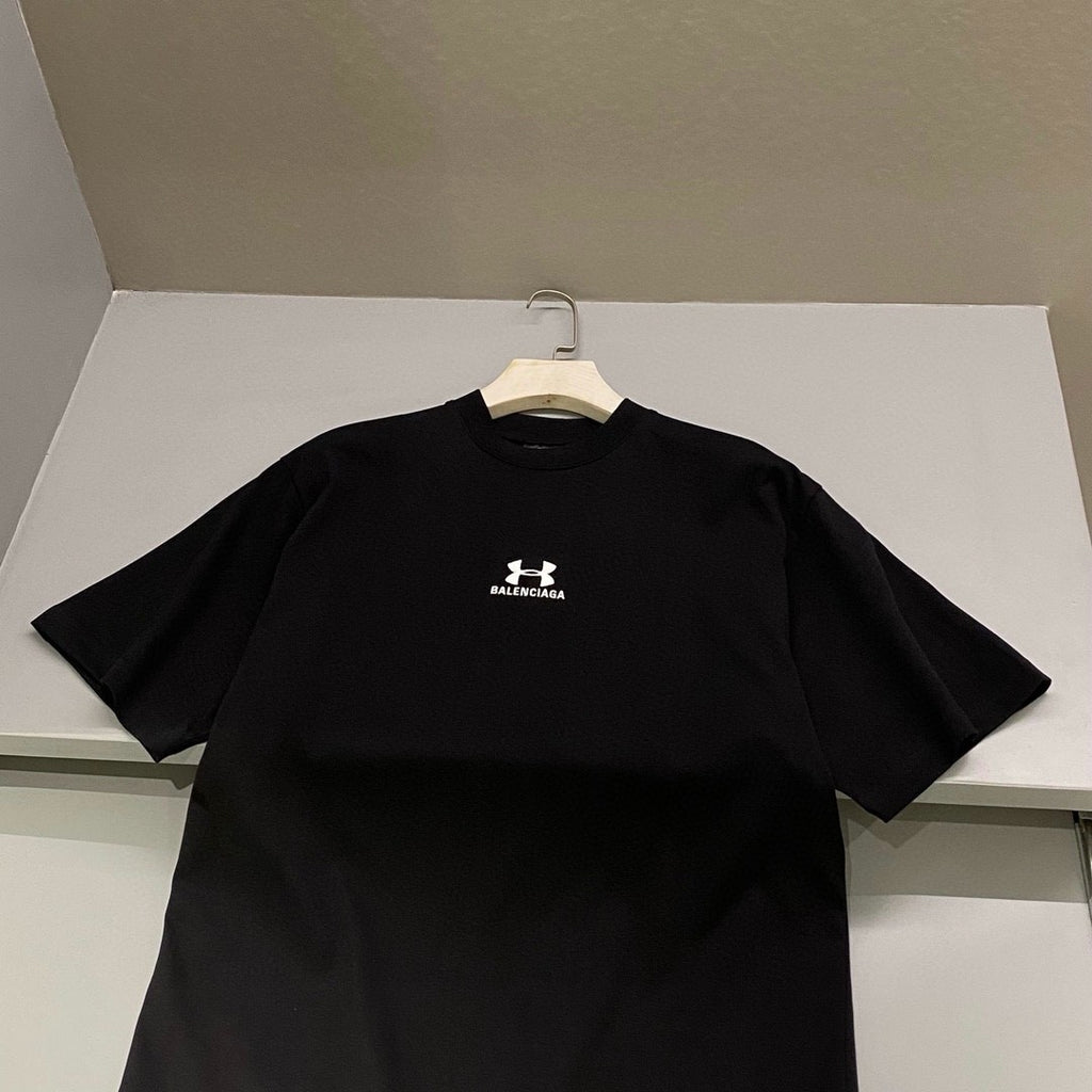 Balenciaga Men's And Women's Summer Solid Color Logo Pattern Round Neck Cotton Short Sleeve T-shirt #74684