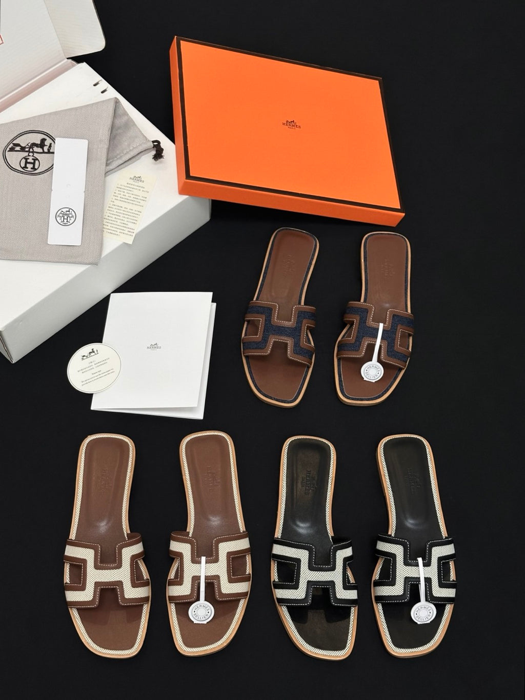 Hermès Denim Patchwork Slippers #385097