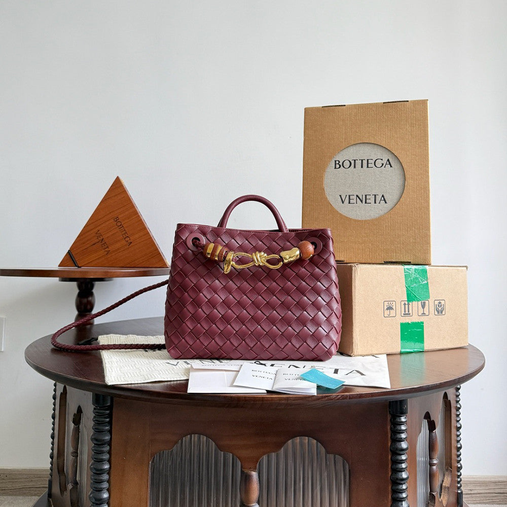 Bottega Veneta Andiamo Woven Design Leather Single Room Tote Women's Brown #332699