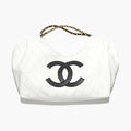 Chanel 26m Coco Beach Large Drawstring Beach Tote Bag In White With Black Double C Logo Stylish Elegant Chain-strap Bags Lady  Bags #197029