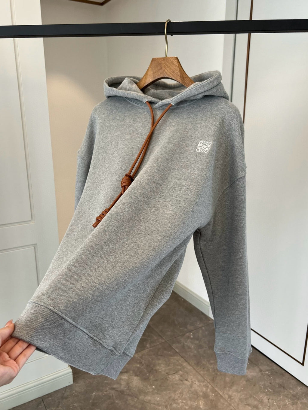 Loewe Men's Logo Embroidery Spring And Autumn Cotton Loose Solid Color Long Sleeve Pullover Hooded Drawstring Sweatshirt #75195