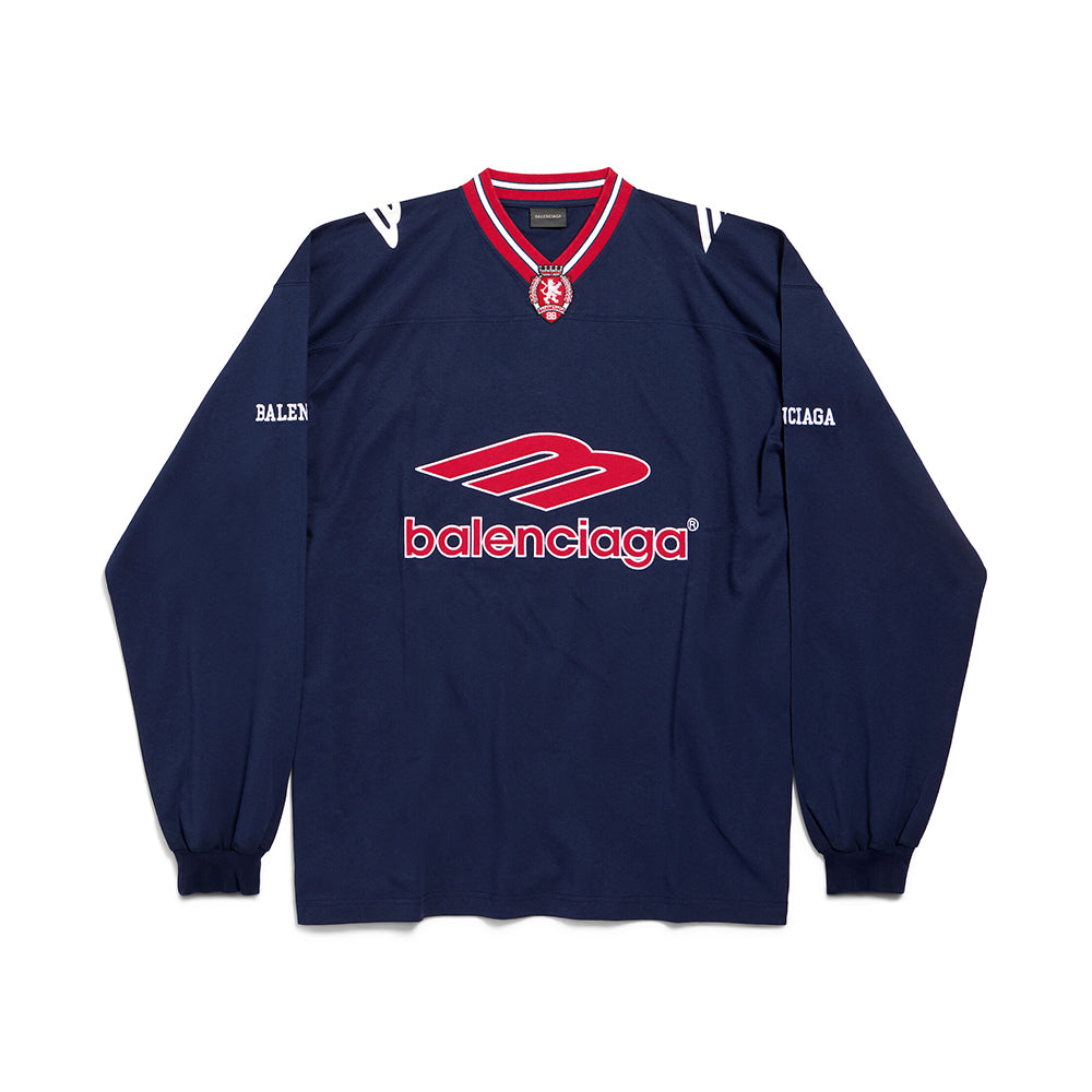 Balenciaga Men's 3b Football Long Sleeve V-neck T-shirt in Dark Navy red  #334654