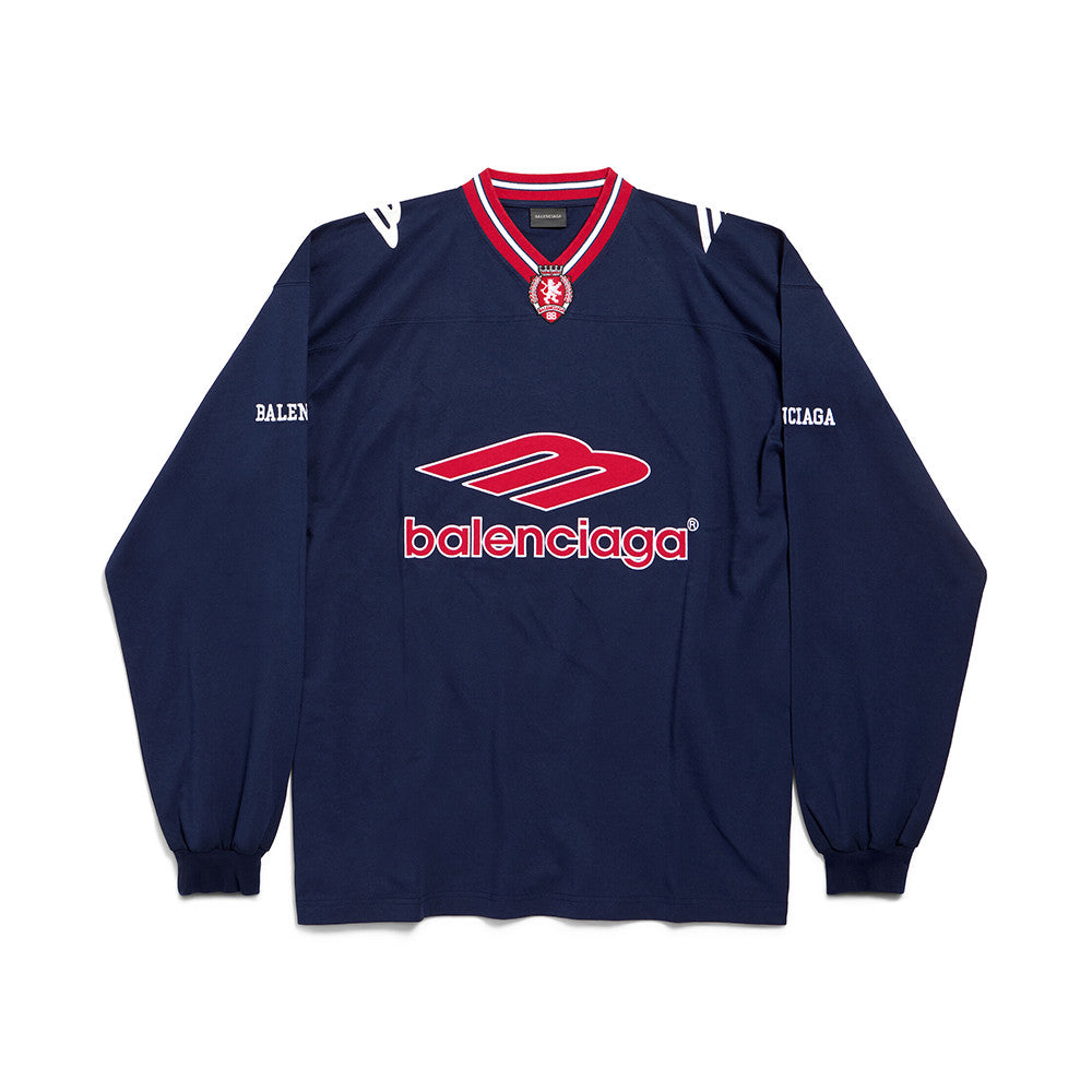 Balenciaga Men's 3b Football Long Sleeve V-neck T-shirt in Dark Navy red  #334654