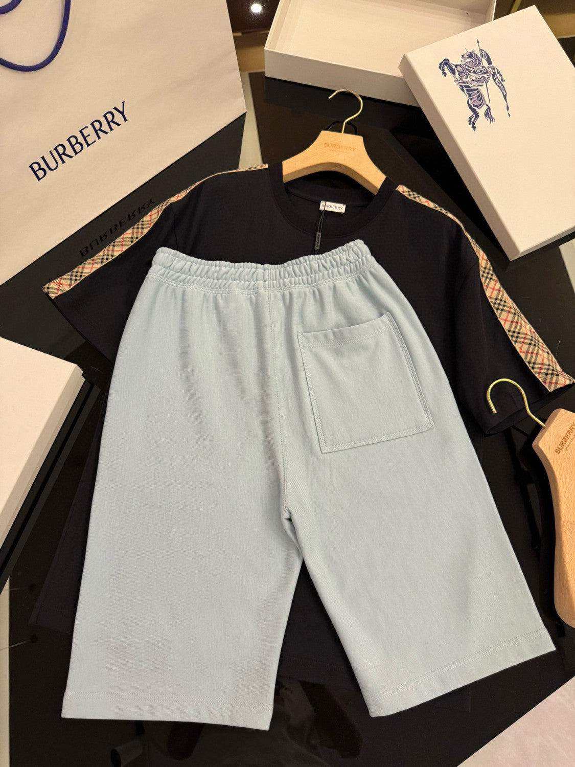 Burberry Men's Summer Solid Colour Letter Print Elastic Waist Cotton Casual Shorts #76757