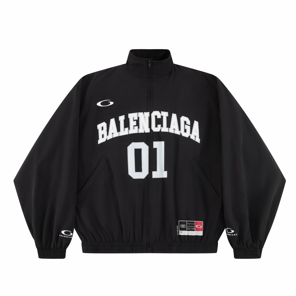 Balenciaga Men's Retro Basketball Sportswear Black High Street Standing Collar Zip Jacket Wide Leg Casual Trousers Pants Suit Set  #71859
