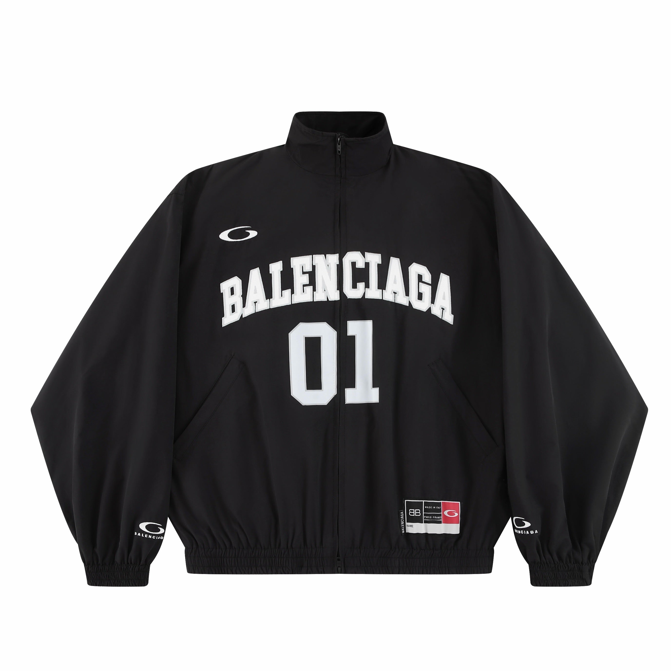 Balenciaga Men's Retro Basketball Sportswear Black High Street Standing Collar Zip Jacket Wide Leg Casual Trousers Pants Suit Set  #71859