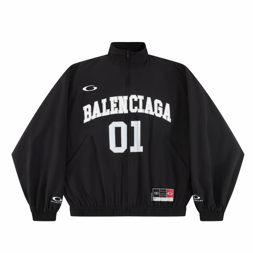 Balenciaga Men's Retro Basketball Sportswear Black High Street Standing Collar Zip Jacket Wide Leg Casual Trousers Pants Suit Set  #71859