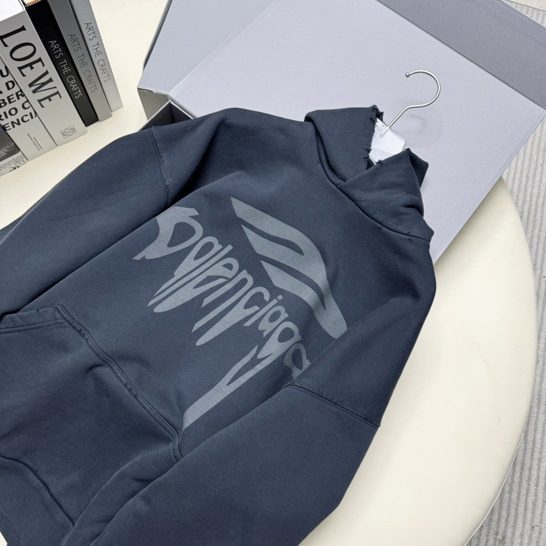 Balenciaga Men's Spring 3B LIQUIFIED Loose High Street Cotton Logo Print Hooded Sweatshirt #74929