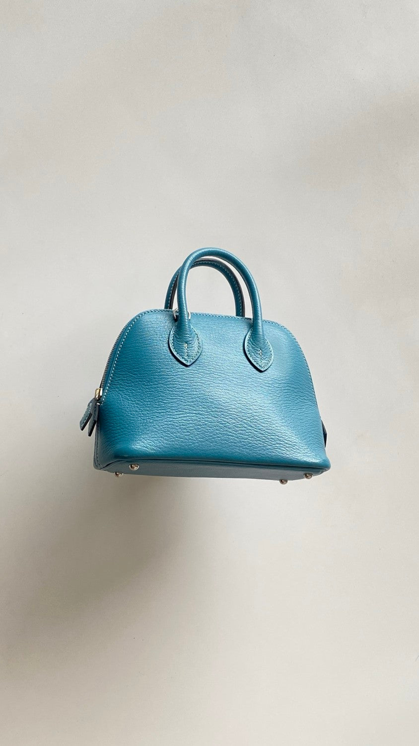 HERMES Bolide 1923 Silver Buckle Evercolor Calfskin Bowling Bag. Mini Handbag. Shoulder Bag. Crossbody Bag. Women's Style. D2 NEW BLEU JEAN #83225A