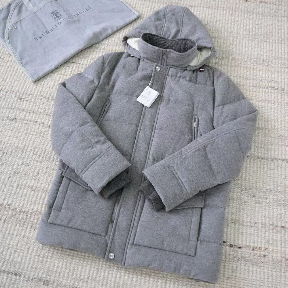 Brunello Cucinelli Men's Wool Down Jacket Gray #334783