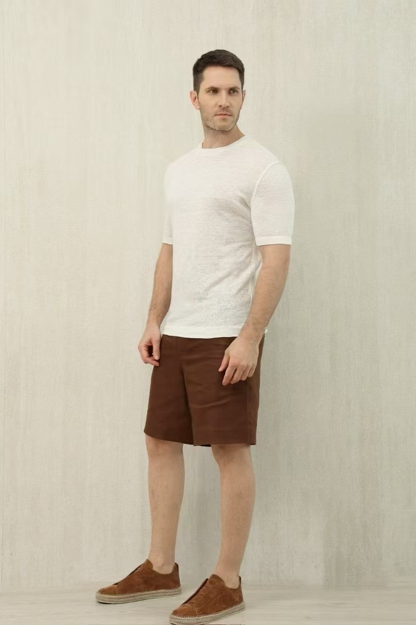 Ermenegildo Zegna Men's Summer Mid Waist Straight Solid Color Linen Casual Shorts Ngvp #1234