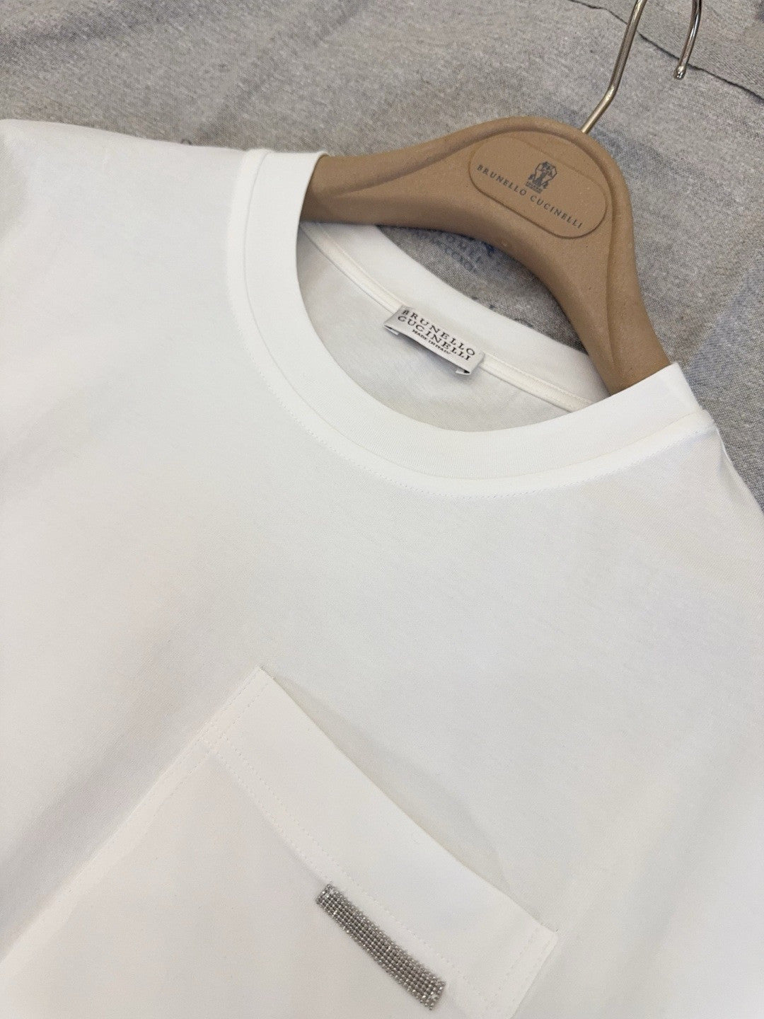 Brunello Cucinelli White Pocket Short Sleeved Cotton T-Shirt #376976