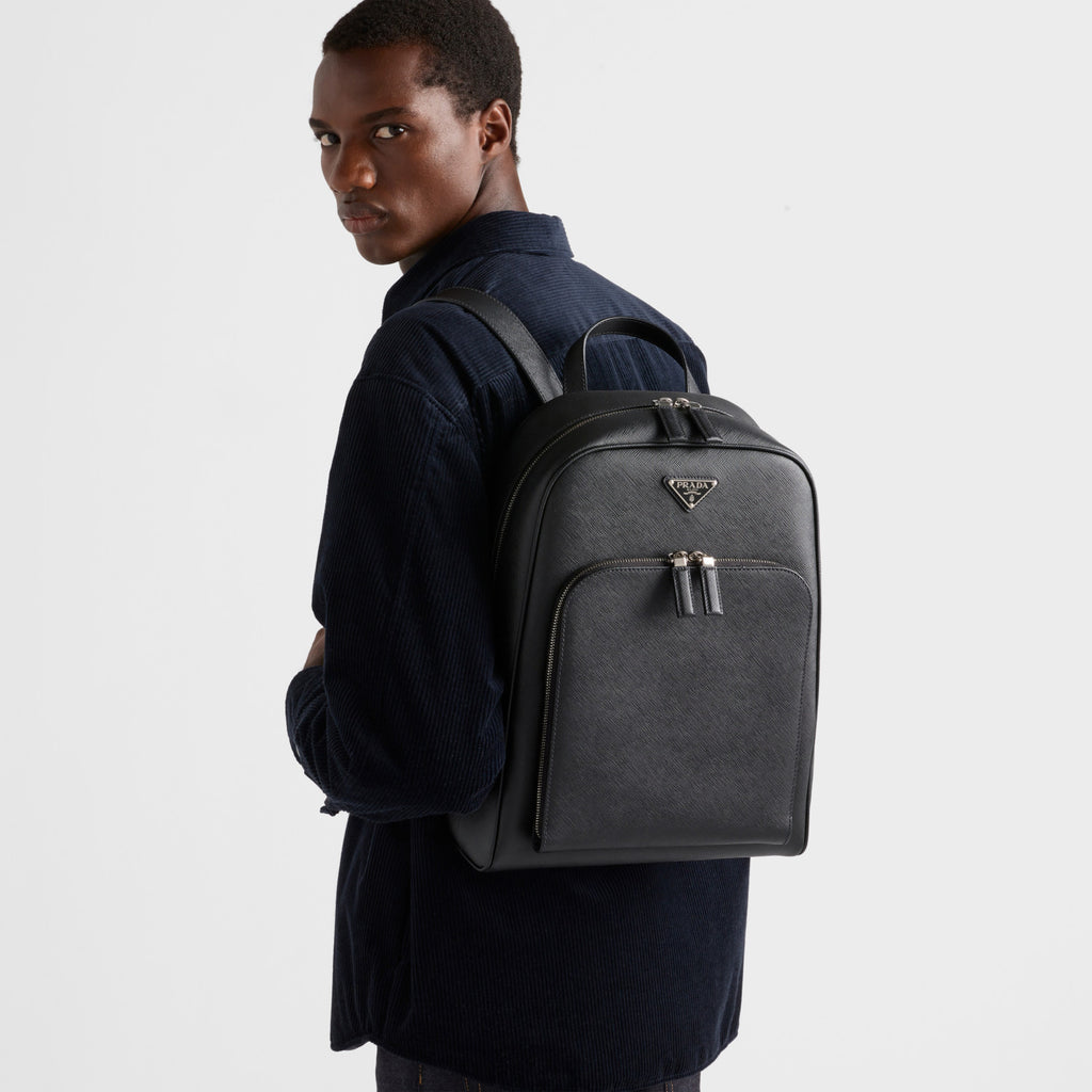 Prada Saffiano Classic Minimalist Business Backpack Printed Triangle Badge Adjustable Leather Shoulder Straps Two Way Zipper Closure Backpack  Bag Bags 2VZ102_9Z2_F0002_V_DOO #79175