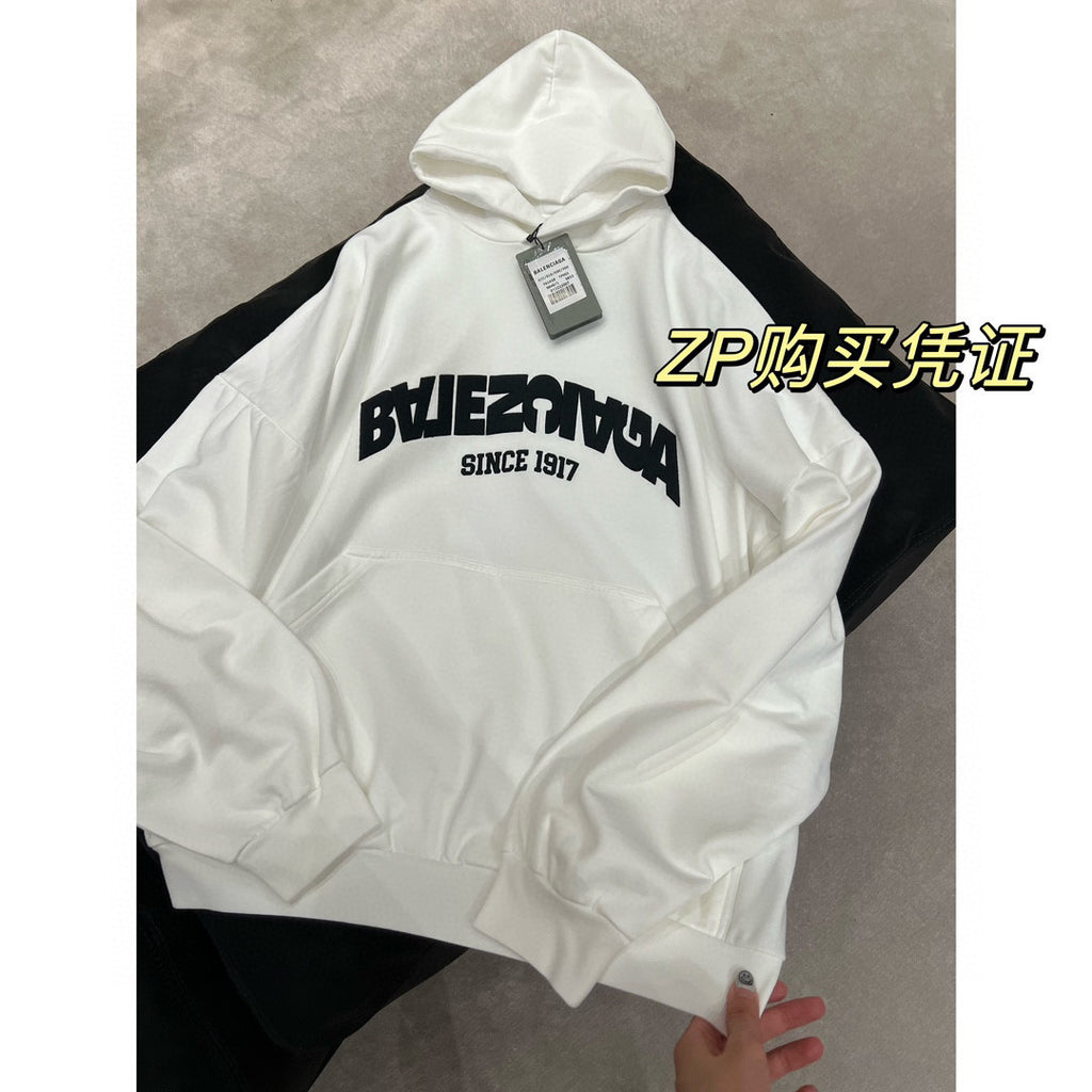 Balenciaga Back Flip Round Hoodie Oversize In Black Mirror Letter Hooded Sweatshirt Pullover #96248