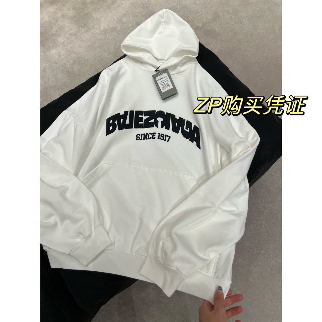 Balenciaga Back Flip Round Hoodie Oversize In Black Mirror Letter Hooded Sweatshirt Pullover #96248
