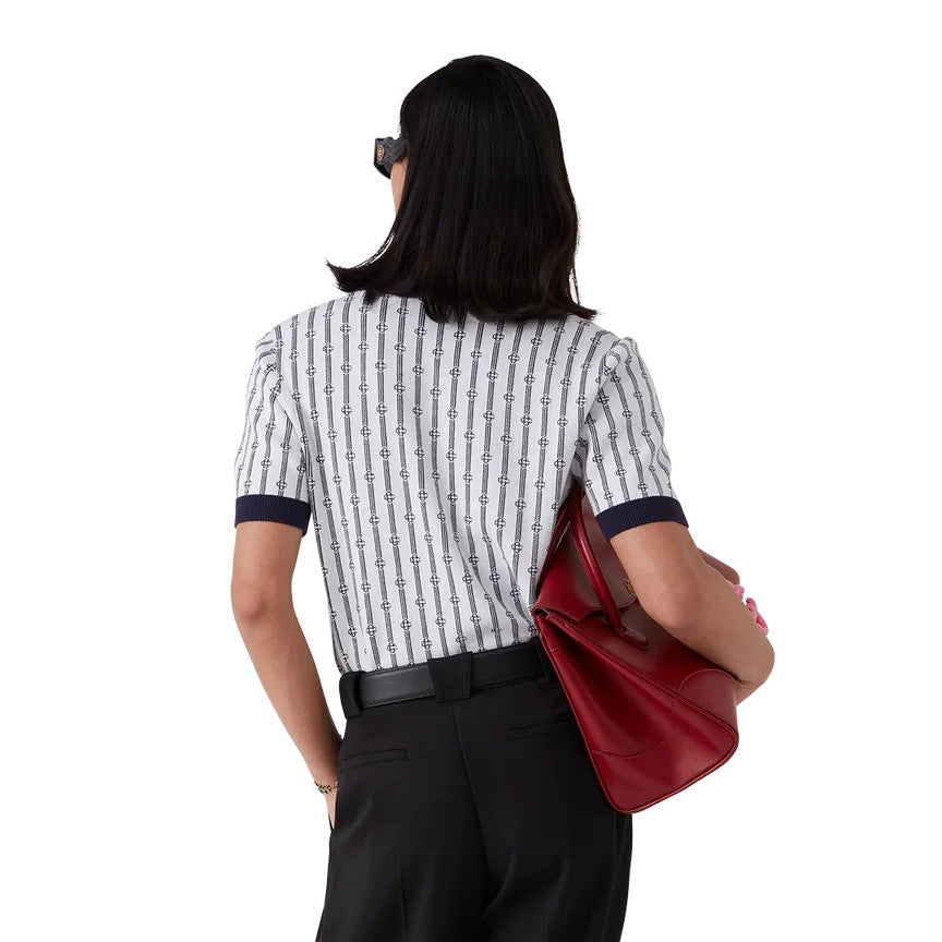 Casablanca Men's And Women's Summer Fashion Casual Collared Letter Combination Striped Knitted Polo Shirt Short Sleeved T-Shirt #78332