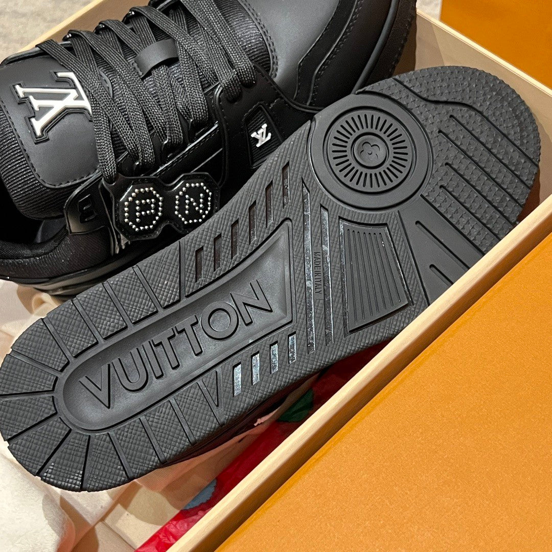 Louis Vuitton LV TRAINER Men's And Women's Classic Fashion Casual Cowhide Round Toe Lace Up Low Top Sneakers Shoes #78219