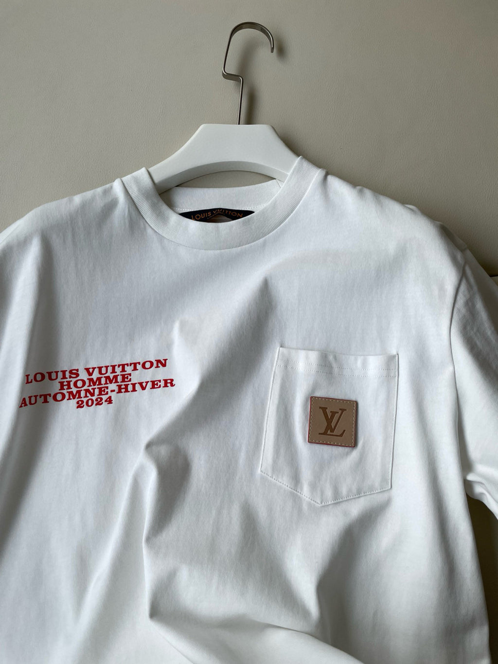 Louis Vuitton Men's Summer Letter Printed Patch Pocket Round Neck Cotton Short Sleeve T-Shirt #98991