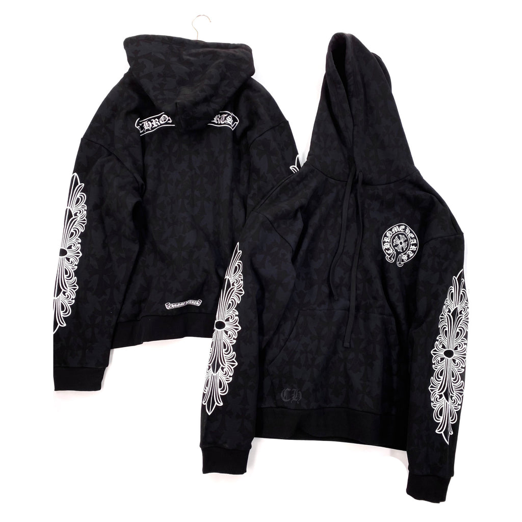 Chrome Hearts Men's Spring and Autumn Black Logo Printed Long Sleeve Hooded Sweatshirt Pullover #99846