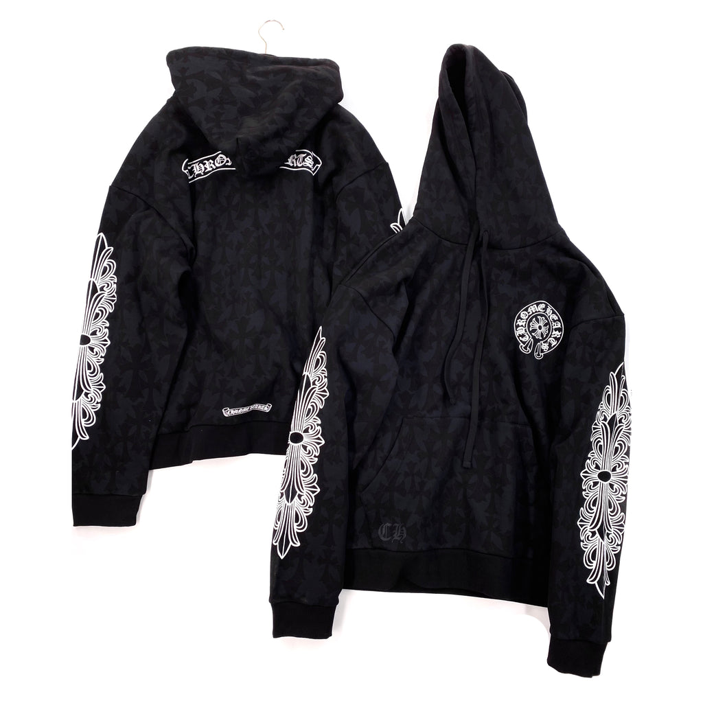 Chrome Hearts Men's Spring and Autumn Black Logo Printed Long Sleeve Hooded Sweatshirt Pullover #99846