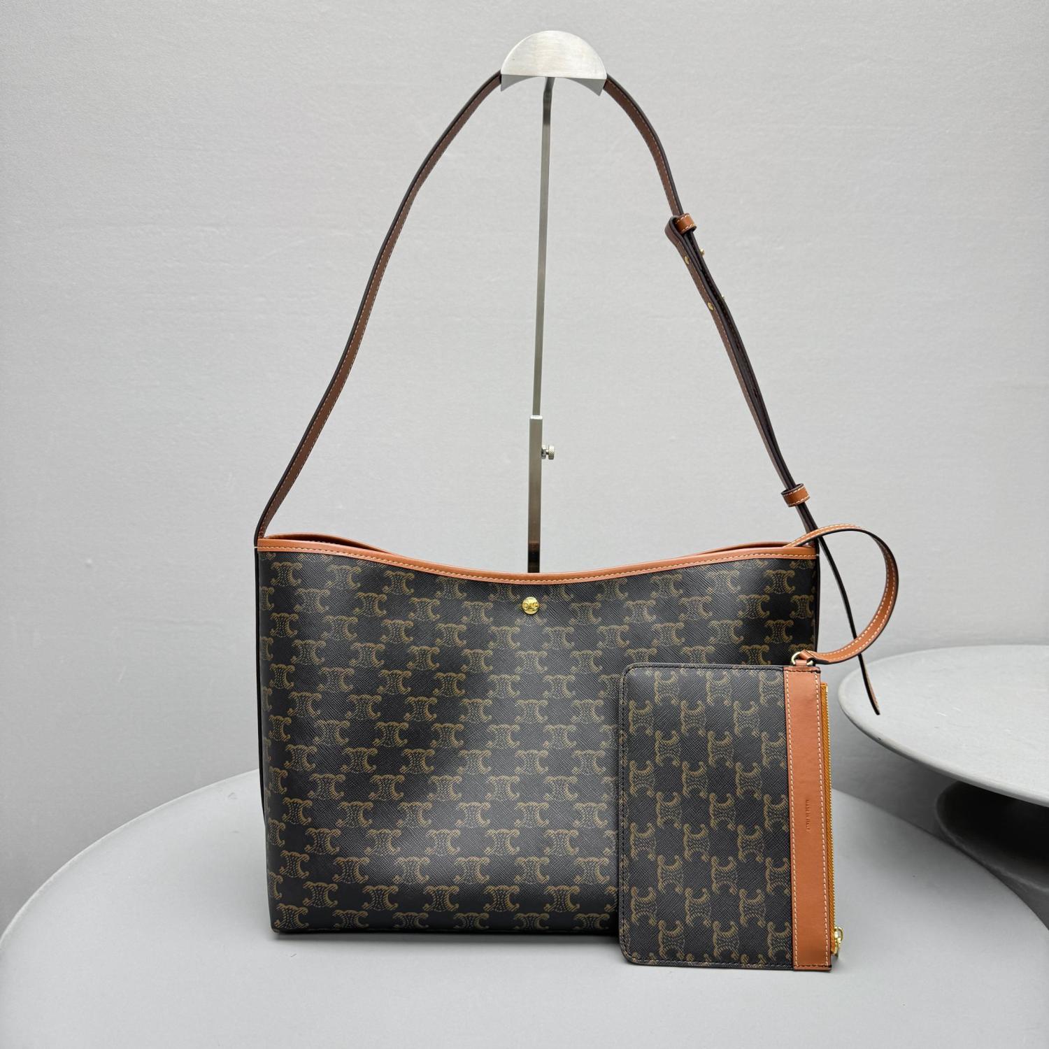 CELINE SOFT SHOPPER BAG IN TRIOMPHE CANVAS AND CALFSKIN #377766