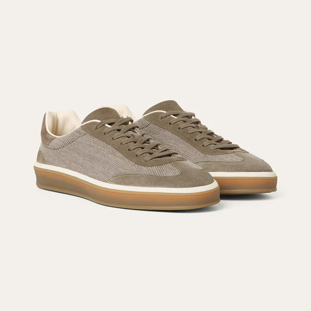 Loro Piana Men's Spring/Fall Fashion Casual Round Toe Lace Up Low Top Leather Patch Sneakers Breathable Mesh Patch Fabric Casual Shoes #79242