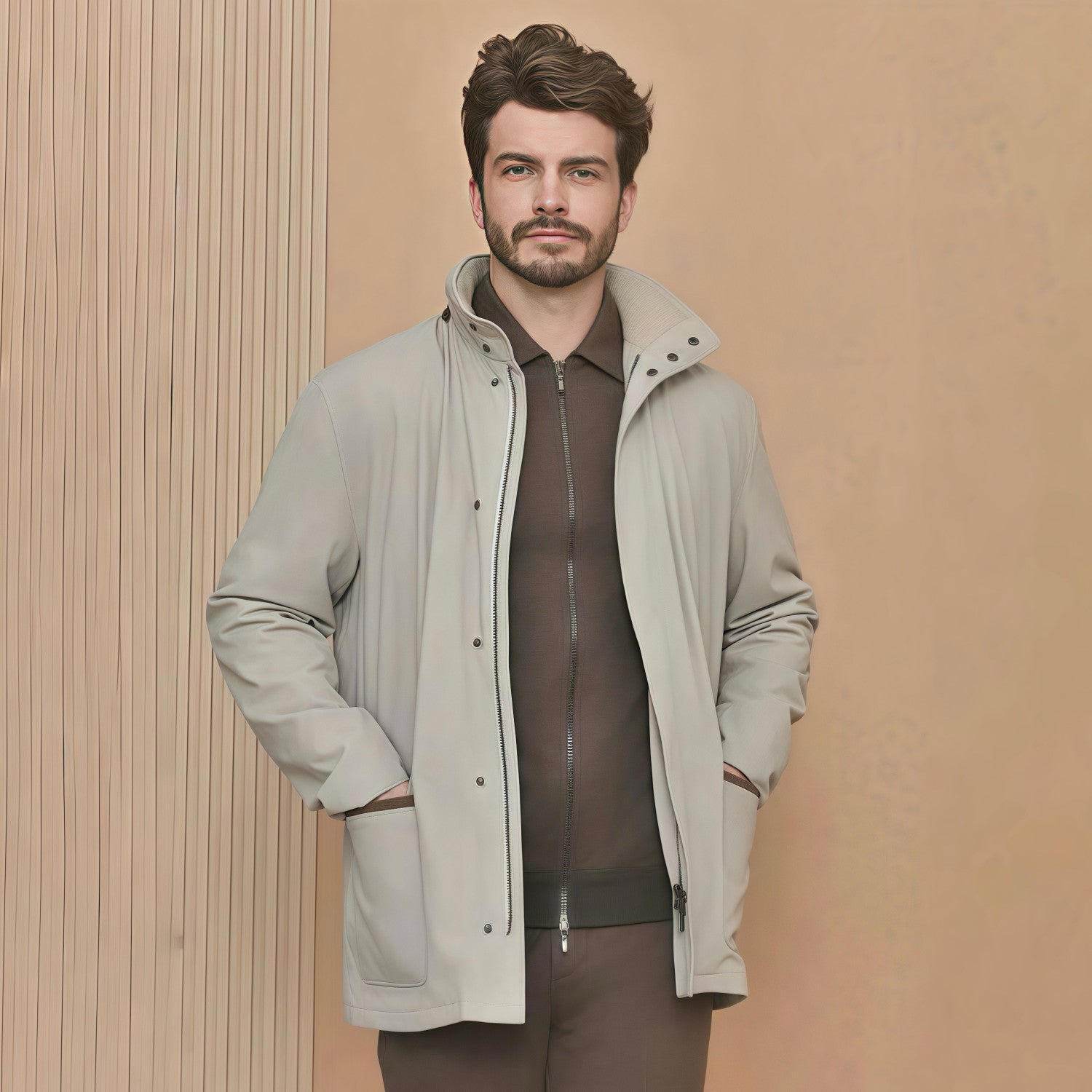 Loro Piana Men's Autumn/winter Solid Color Casual Zipper Jacket Fashionable Casual Pocket Stand-up Collar Long Sleeve Elegant Jacket Ngvp #2193