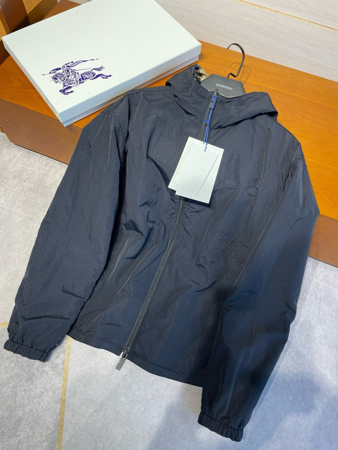 Burberry Men's Autumn and Winter Check Printed Reversible Zipper Hooded Long Sleeve Jacket #73814