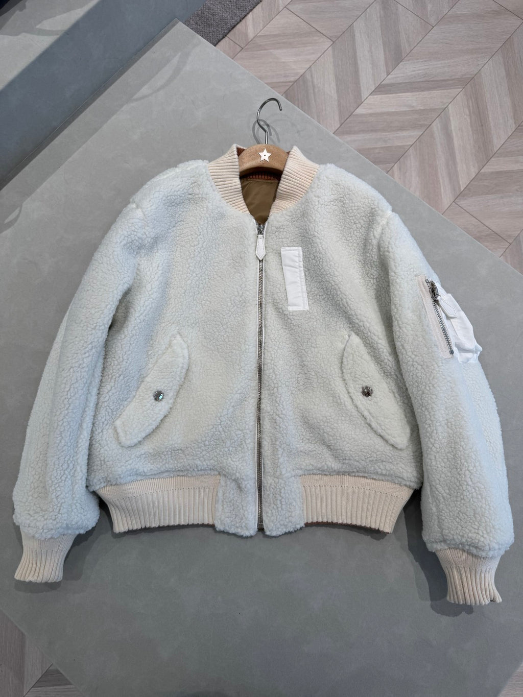 Burberry Men's Winter Fashion Casual Baseball Collar Zipper Shearling Reversible Jacket #78835