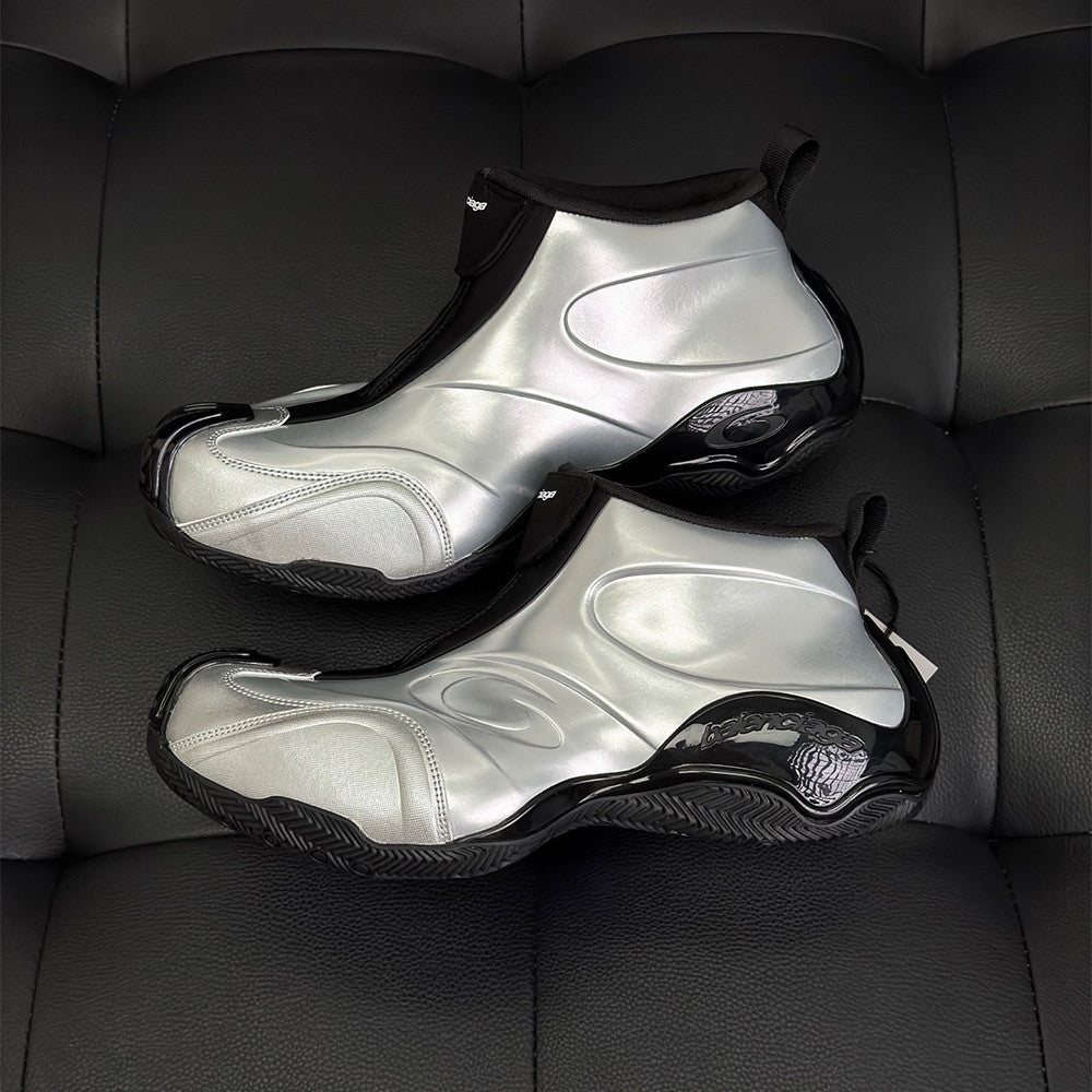 Balenciaga Basketball White Distressed Round Toe Zipper Basketball Shoes #332802